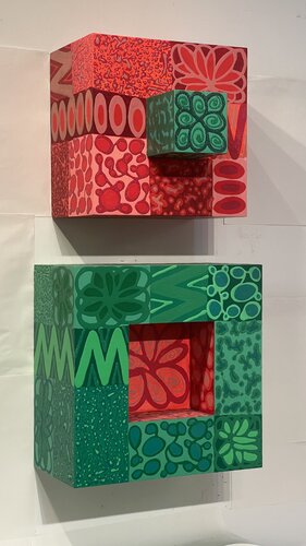 Ying -Yang - Emerald Green - Fluorescent  Red von Pablo Contrisciani, Malerei kaufen auf Singulart