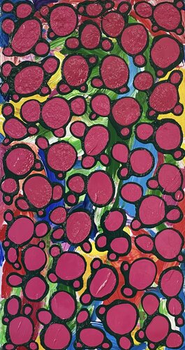 Ying Yang  Yellow Green - Dark Green - Magenta van Pablo Contrisciani, Schilderij te koop op Singulart