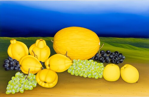 Stilleben mit gelber Melone und Quitten Siegbert Hahn