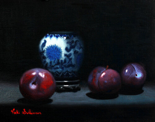 Ginger jar with Plums van Vicki Sullivan, Schilderij te koop op Singulart