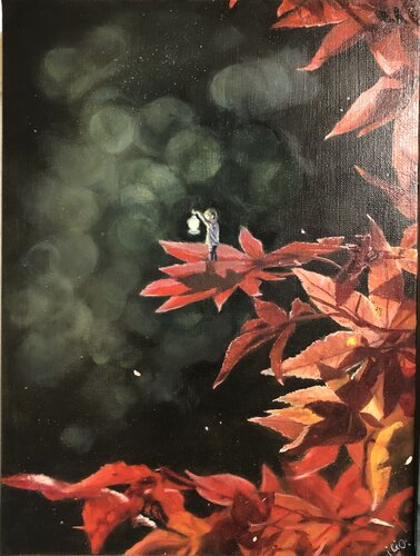 Boy in the Red Forest di Behnaz Larsen, Pittura in vendita su Singulart