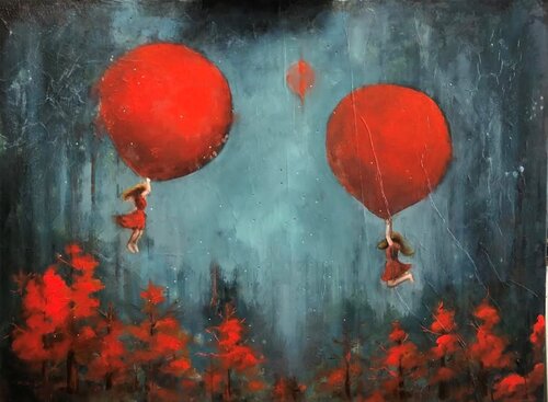 Red Balloons van Behnaz Larsen, Schilderij te koop op Singulart