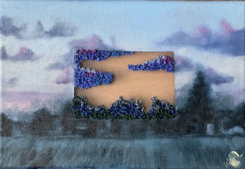 A study-embroidery and oil by Behnaz Larsen, 油畫 for Sale on Singulart