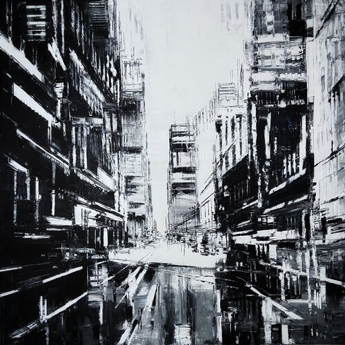 Black and white city di Gregory Goy, Pittura in vendita su Singulart