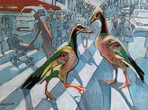 Geese in the city by Galya Didur, Painting for Sale on Singulart