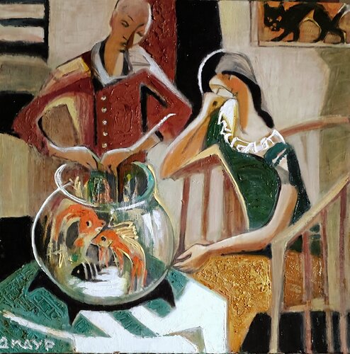 In the interior with an aquarium von Galya Didur, Malerei kaufen auf Singulart