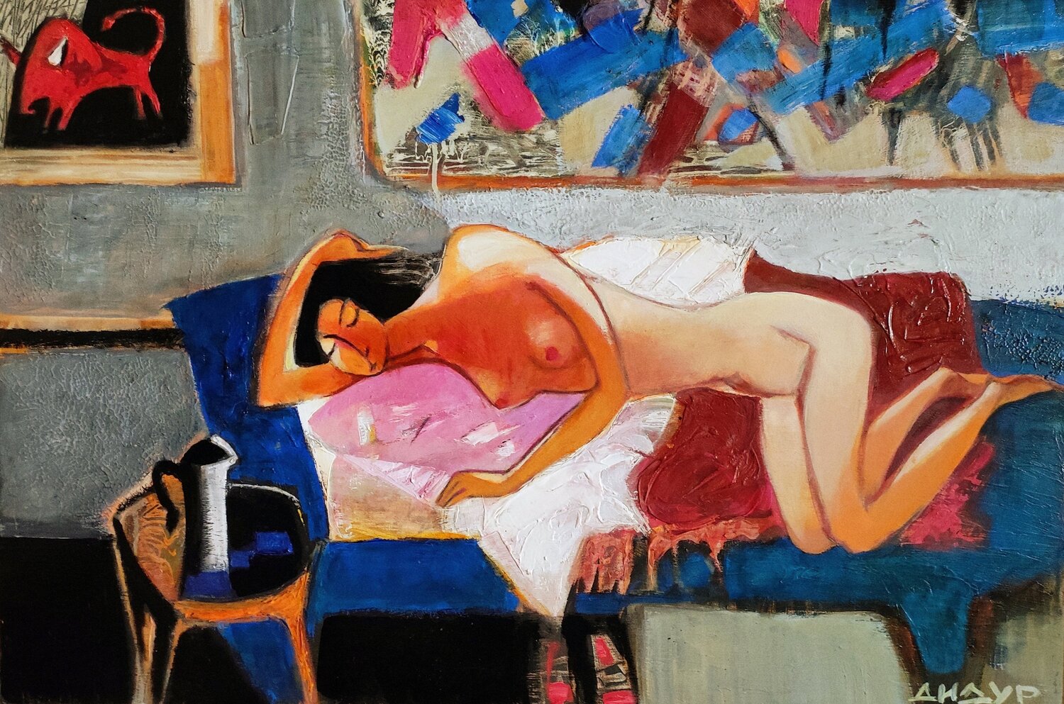The Rape of Europe in interior Galya Didur Dipinto originale in vendita