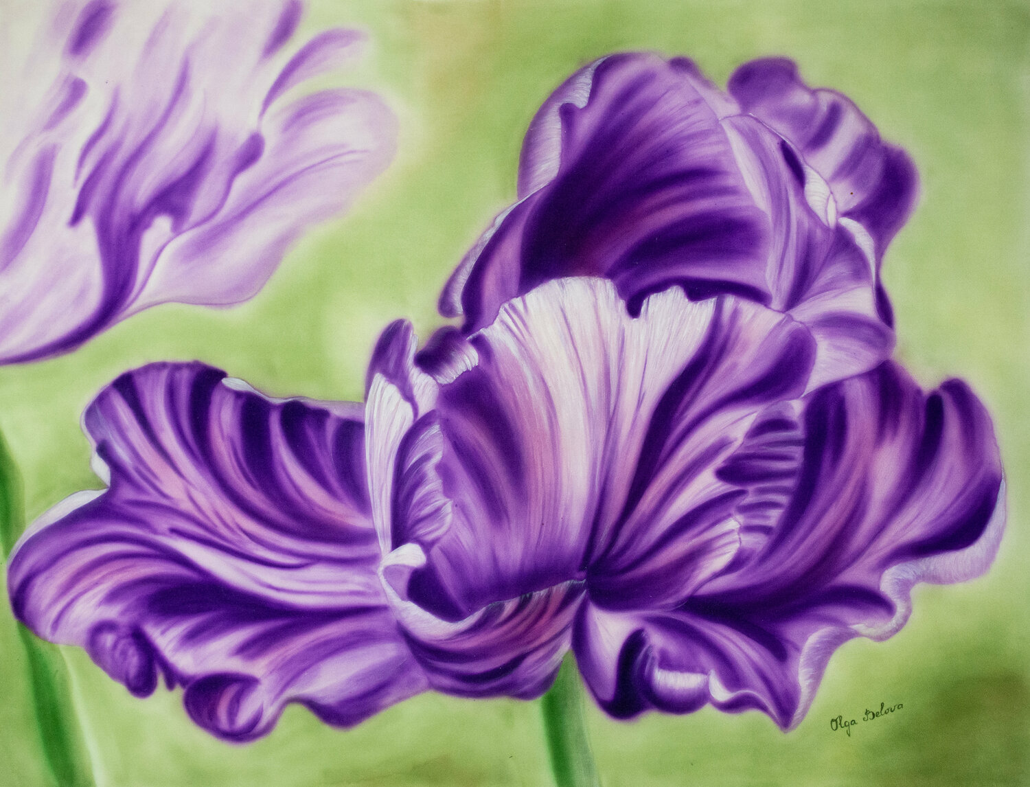 Tulip "Parrot" Silk Painting by Olga Belova (2022) Painting Acrylic