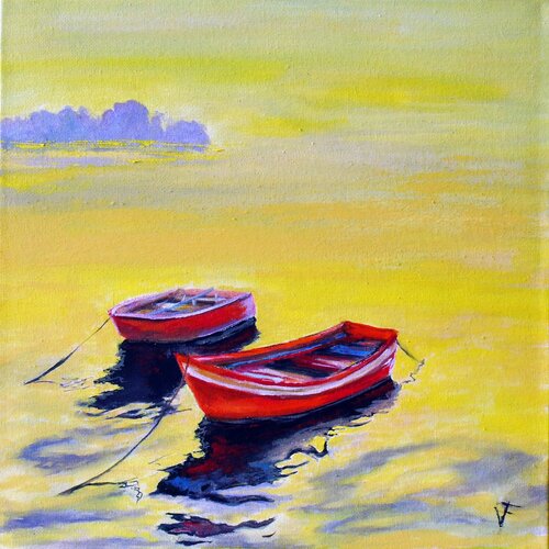 Le barche rosse. by Viktoriya Filipchenko, Painting for Sale on Singulart