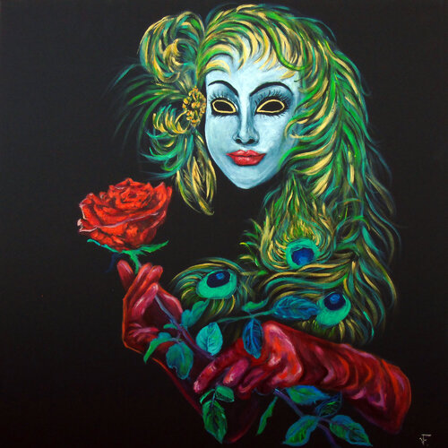 La Mascherina con la Rosa Rossa. van Viktoriya Filipchenko, Schilderij te koop op Singulart