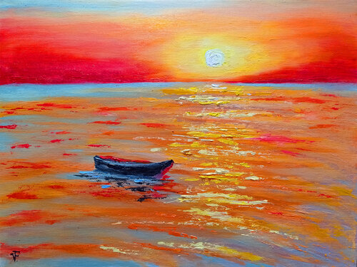 Barca Al Tramonto Rosso.. by Viktoriya Filipchenko, Painting for Sale on Singulart
