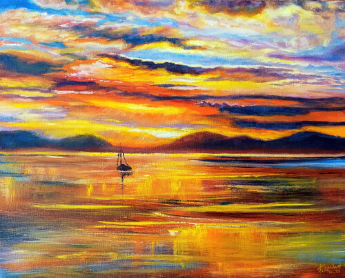 Amber Sunset. van Viktoriya Filipchenko, Schilderij te koop op Singulart