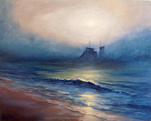 The Ship On Fog Sea. par Viktoriya Filipchenko, Peinture en vente sur Singulart