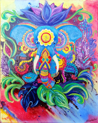Elephant Mandala. van Viktoriya Filipchenko, Schilderij te koop op Singulart
