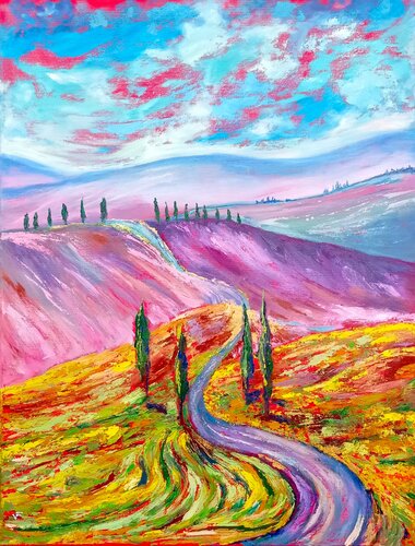 Violet Tuscany Road. van Viktoriya Filipchenko, Schilderij te koop op Singulart