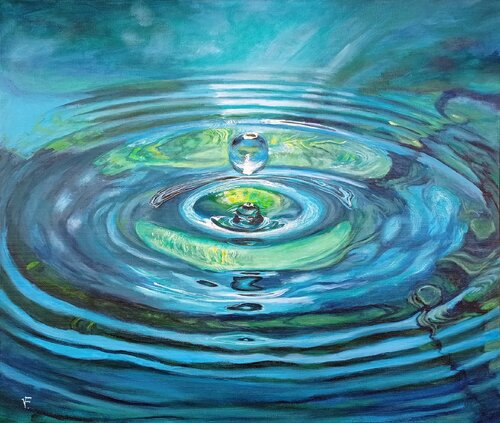 Gocce di acqua verde blu. van Viktoriya Filipchenko, Schilderij te koop op Singulart