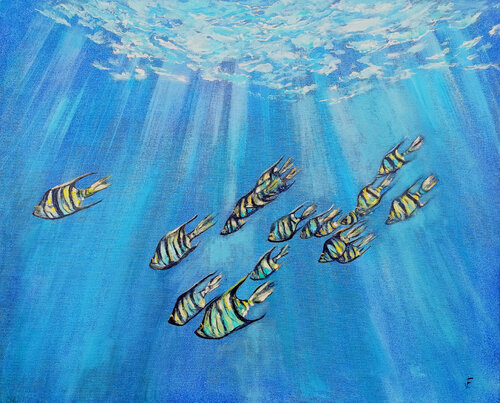 I pesci zebra del oceano. van Viktoriya Filipchenko, Schilderij te koop op Singulart