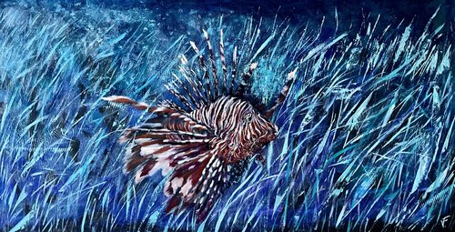 Il pesce leone sul fondo marino. von Viktoriya Filipchenko, Malerei kaufen auf Singulart