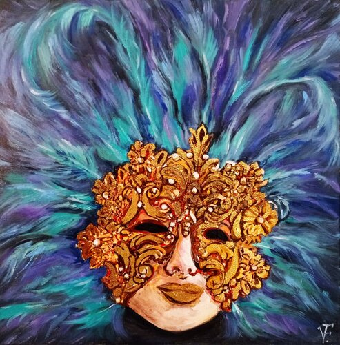 La Maschera Veneziana Dorata. de Viktoriya Filipchenko, Pintura a la venta en Singulart