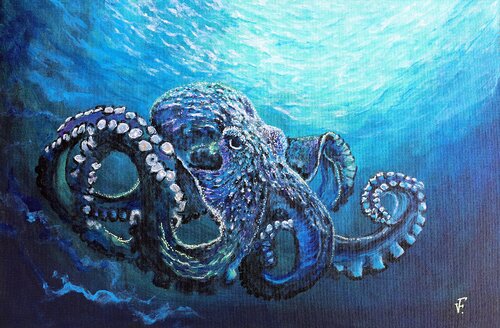 Octopus Blue. van Viktoriya Filipchenko, Schilderij te koop op Singulart