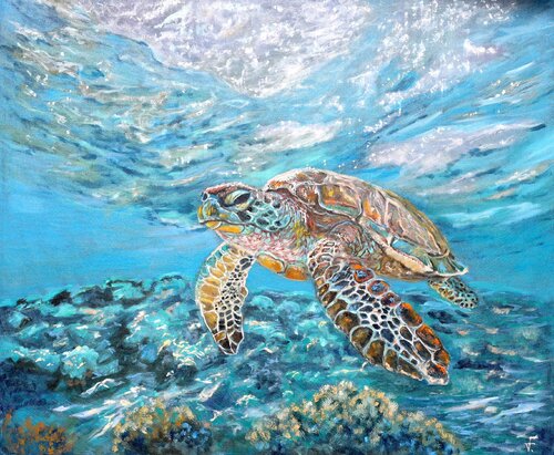 La tartaruga marina. de Viktoriya Filipchenko, Pintura a la venta en Singulart