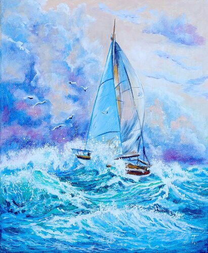 Barca nel mare. van Viktoriya Filipchenko, Schilderij te koop op Singulart