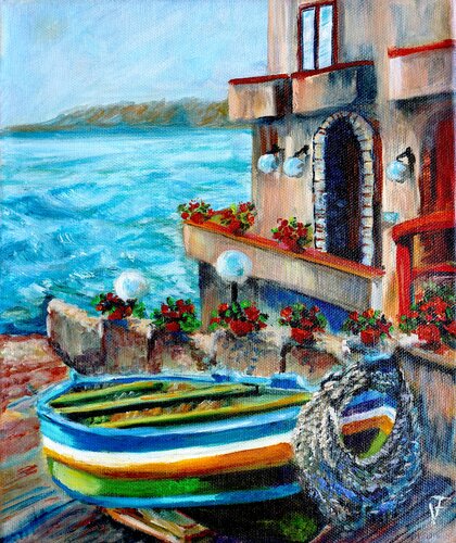La  Barca Nel Piccolo Borgo Marino Italiano. von Viktoriya Filipchenko, Malerei kaufen auf Singulart