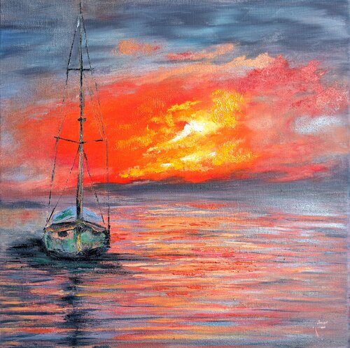 La barca al tramonto. di Viktoriya Filipchenko, Pittura in vendita su Singulart