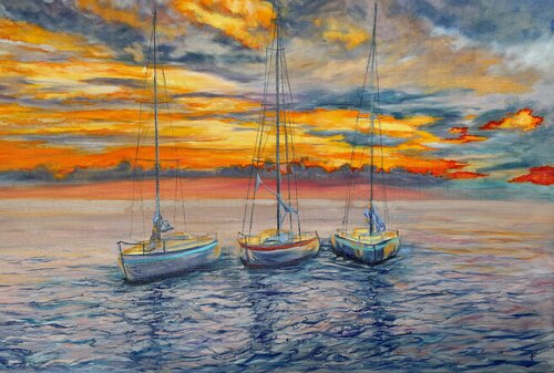 Tre Barche. di Viktoriya Filipchenko, Pittura in vendita su Singulart