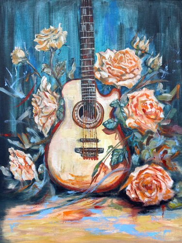 La chitarra e rose. von Viktoriya Filipchenko, Malerei kaufen auf Singulart