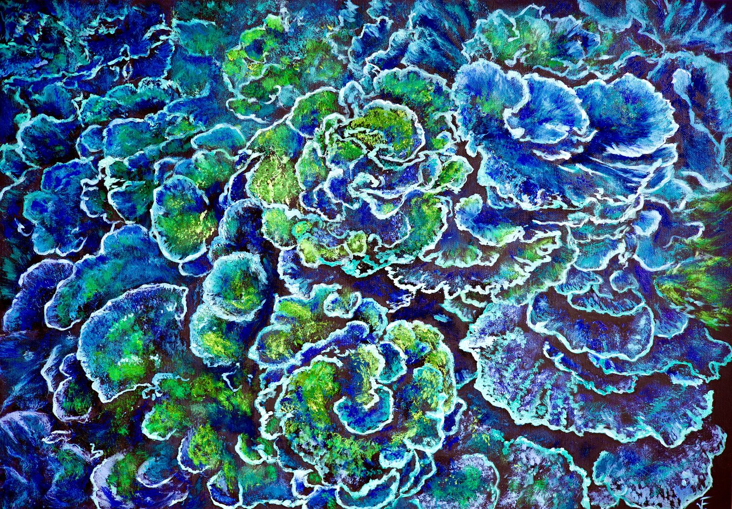 Paesaggio sottomarino verde-blu. Viktoriya Filipchenko Originalgemälde zu verkaufen