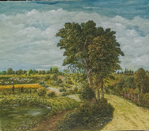 A Small Lake in the Village van nima novik, Schilderij te koop op Singulart