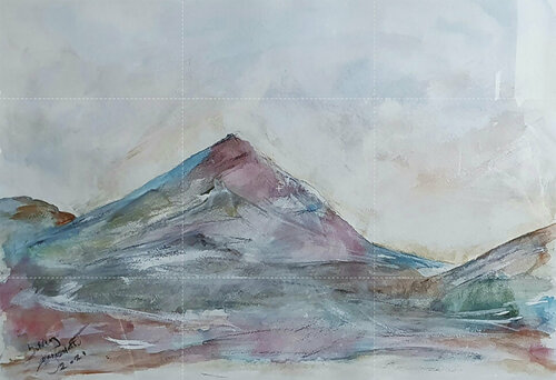 The volcano Hekla í spring colors par Sólveig Dagmar Þórisdóttir, Œuvre sur papier en vente sur Singulart