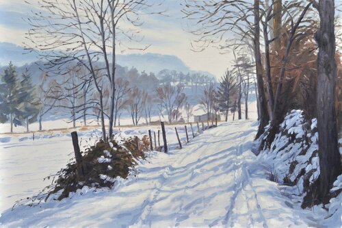 Sept janvier, chemin dans la neige à Saint Vincent di Anne Baudequin, Pittura in vendita su Singulart