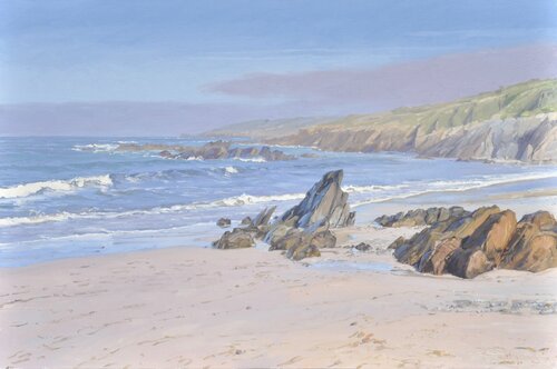 Plage à plozévet, brumes du matin di Anne Baudequin, Pittura in vendita su Singulart