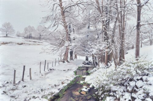 Vingt-huit novembre, premières neiges à Saint Vincent di Anne Baudequin, Pittura in vendita su Singulart