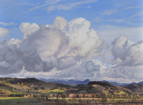 Nuages du soir au-dessus des Roches de Mariol di Anne Baudequin, Pittura in vendita su Singulart