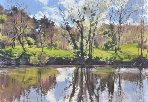 Treize mai, les rives de la Loire di Anne Baudequin, Pittura in vendita su Singulart