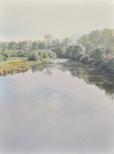 Onze octobre, brumes matinales sur la Loire di Anne Baudequin, Pittura in vendita su Singulart