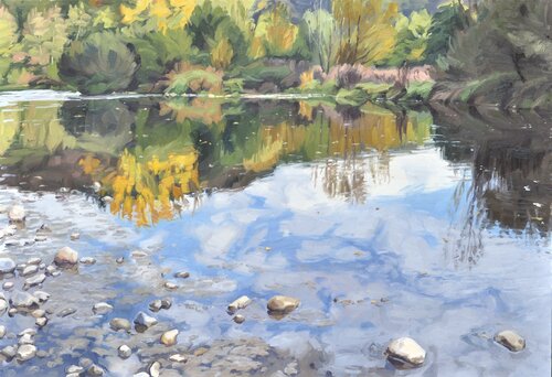 Seize octobre, reflets sur la Loire von Anne Baudequin, Malerei kaufen auf Singulart