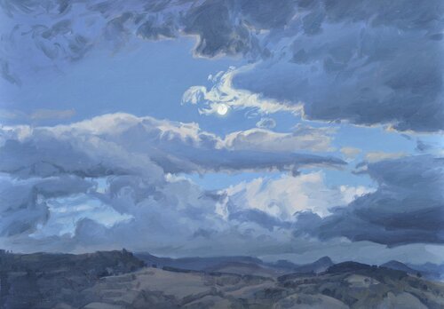 Dix octobre, lune au-dessus des monts von Anne Baudequin, Malerei kaufen auf Singulart