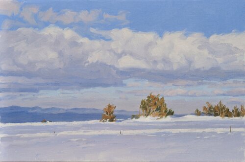 Pins au sommet du Mont Mézenc enneigé von Anne Baudequin, Malerei kaufen auf Singulart