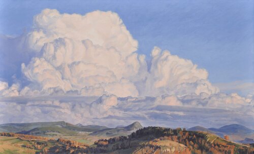 Quinze novembre, nuage au-dessus des Roches de Mariol di Anne Baudequin, Pittura in vendita su Singulart