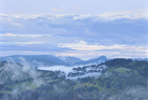 Vingt-deux juin, brumes matinales sur les monts by Anne Baudequin, Painting for Sale on Singulart