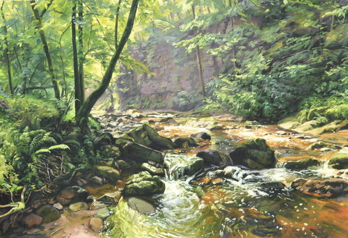 Lumière du matin sur la Sumène by Anne Baudequin, Painting for Sale on Singulart