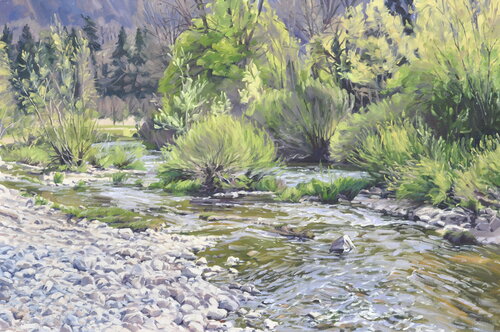 Lumière du matin sur la Loire au printemps van Anne Baudequin, Schilderij te koop op Singulart