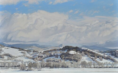 Premier décembre,  Roches de Mariol, snow di Anne Baudequin, Pittura in vendita su Singulart