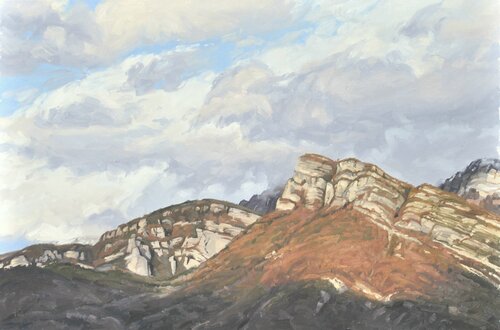 Premier mars, Massif de la Chartreuse, lumière du soir di Anne Baudequin, Pittura in vendita su Singulart
