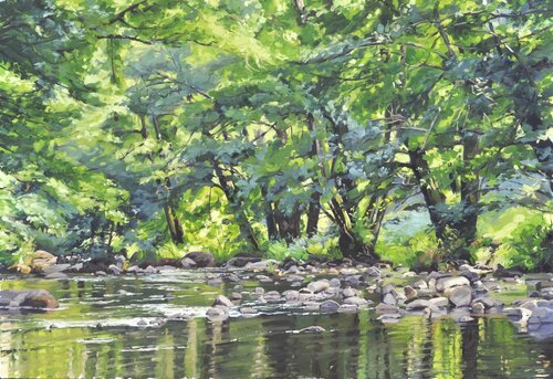 Vingt juillet, au bord de l'Ance di Anne Baudequin, Pittura in vendita su Singulart