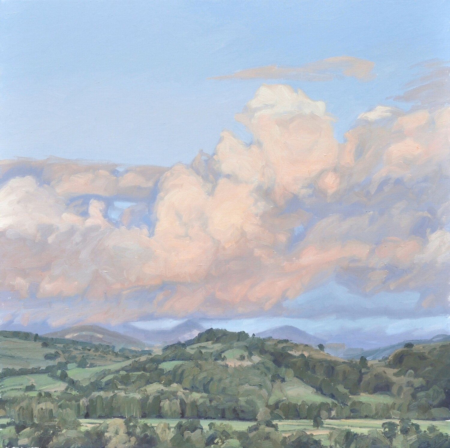 Vingt-août, roches de Mariol, coucher de soleil Anne Baudequin Original painting for sale